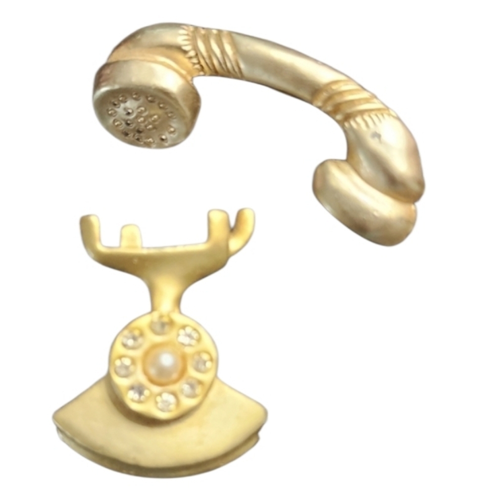 Goldtone 2 Piece Vintage Telephone Brooch